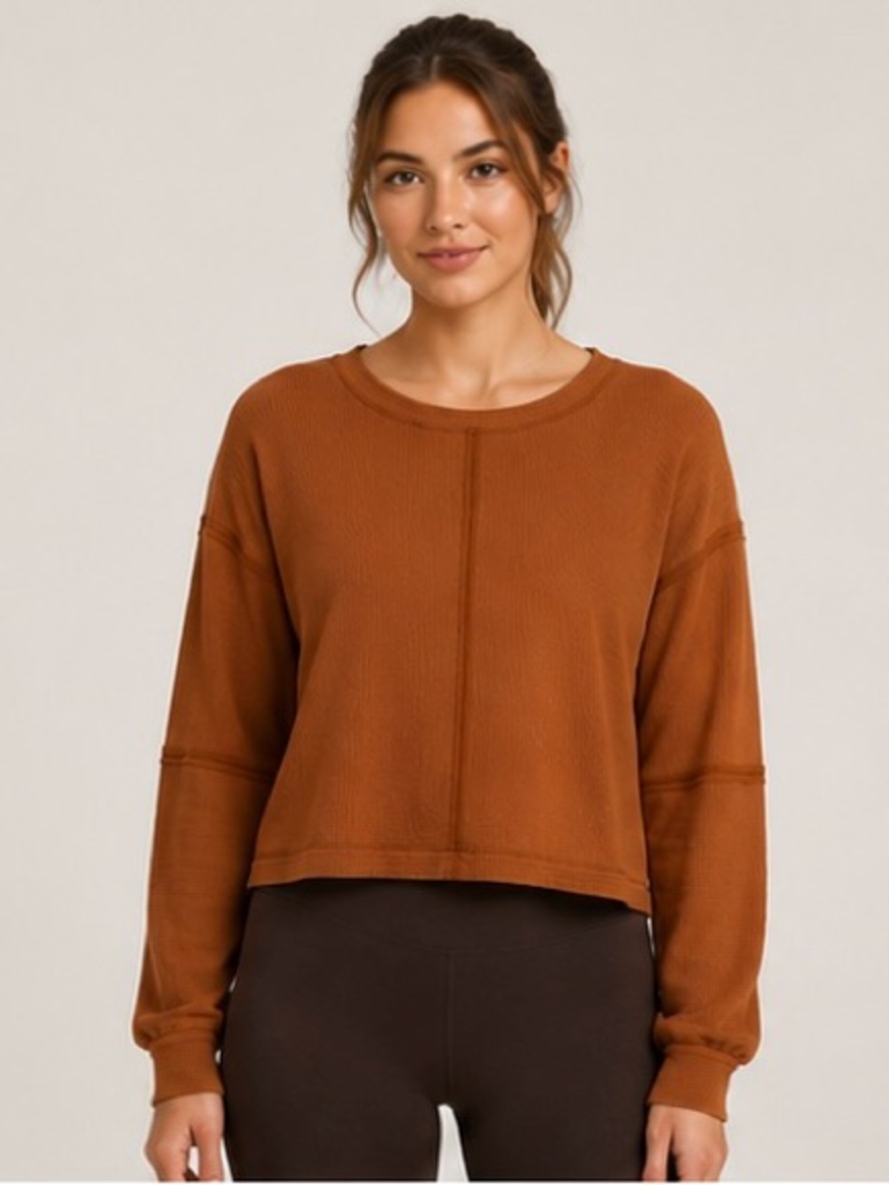 Blu Pepper Burnt Orange Waffle Knit Top